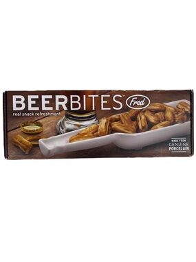 Fred Beer Bites Genuine Porcelain Beer Bottle Shaped White Snack Dish
